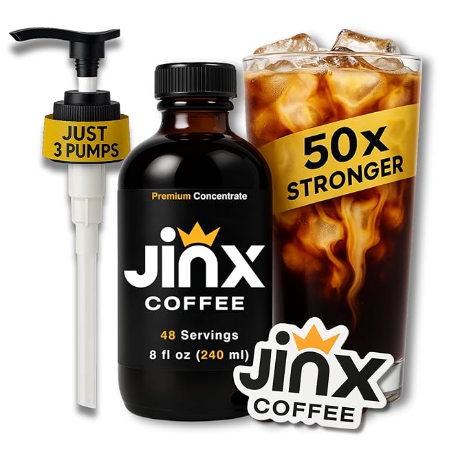 Jinx Coffee Concentrate – 50x Stronger Cold Brew Coffee | Strong Caffeine Concentrated Liquid, Perfect for Instant Hot or Iced Coffees, Cold Brew Concentrate, Hot Drinks, and Instant Espresso | 48 Servings of Premium Concentrated Coffee