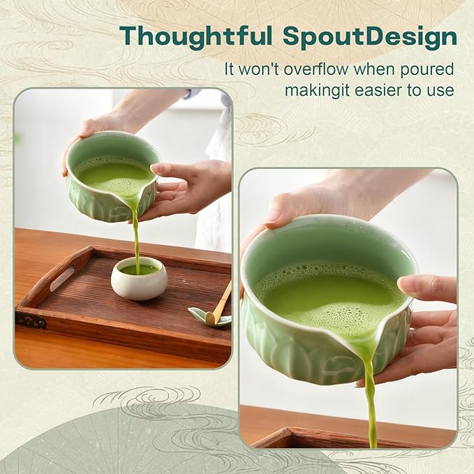 ZentButCool Matcha Set Includes Ceramic Matcha Bowl, Bamboo Whisk (Chasen), Scoop, Stainless Steel Matcha Sifter, And Whisk Holder (Off - White)