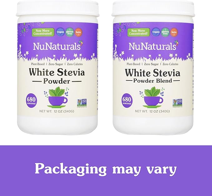 NuNaturals White Stevia Powder Blend, Plant-Based Sugar Substitute, Zero Calorie Sweetener, 12 oz