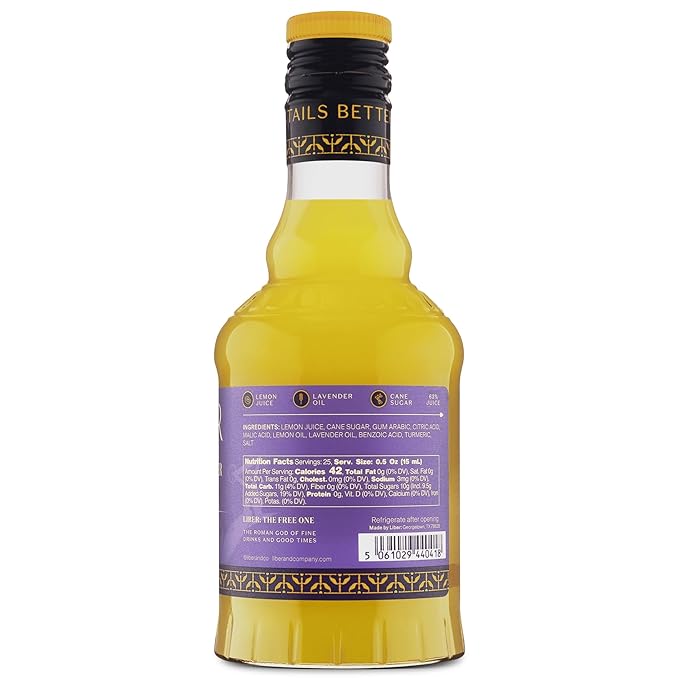 Liber & Co. Lemon Lavender Cordial (12.7 oz) - Craft Cocktail Mixer with 63% Cold-Pressed California Lemons & French Lavender - Perfect for Margaritas, French 75s & Floral Cocktails (12.7 Fl Oz)