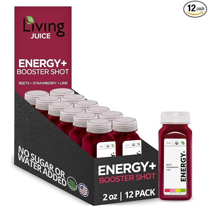 O2 Living Energy Booster Juice Shots - 2oz - 12 Pack - Organic Cold-Pressed Juice Shots, No Added Sugars or Water, Naturally Sweetened from Fruits, Fresh Pressed, Packed with Nutrients and Vitamins