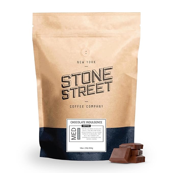 Stone Street Flavored Ground Coffee, Chocolate Indulgence, Freshly Roasted, 100% Colombian Arabica, Gourmet Coffee, Medium Roast, Rich Chocolately Mocha Flavor, 1 LB