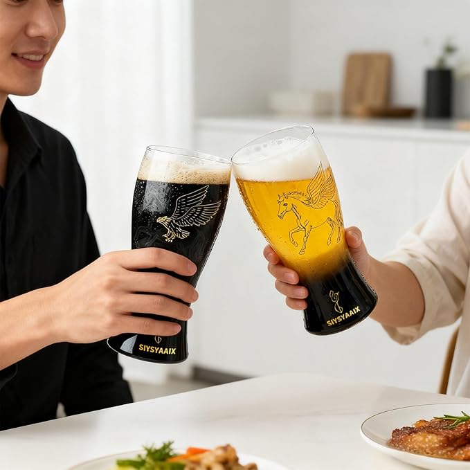 Beer Glasses for Men, 16 oz Drinking Glass Set with Built-in Bottle Opener, Color-Shift Design, Pilsner Craft Glassware for Beer, Great Gift for Dad, Husband, Father’s Day or Anniversary (2)