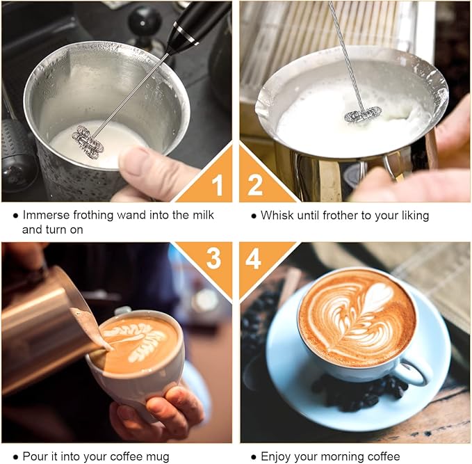 Philorn Milk Frother Wand Handheld Rechargeable Electric Whisk Coffee Drink Mixer, Mini Foamer for Lattes, Cappuccino, Frappe, Matcha, Hot Chocolate, Protein Powder, Keto Diet (Black)