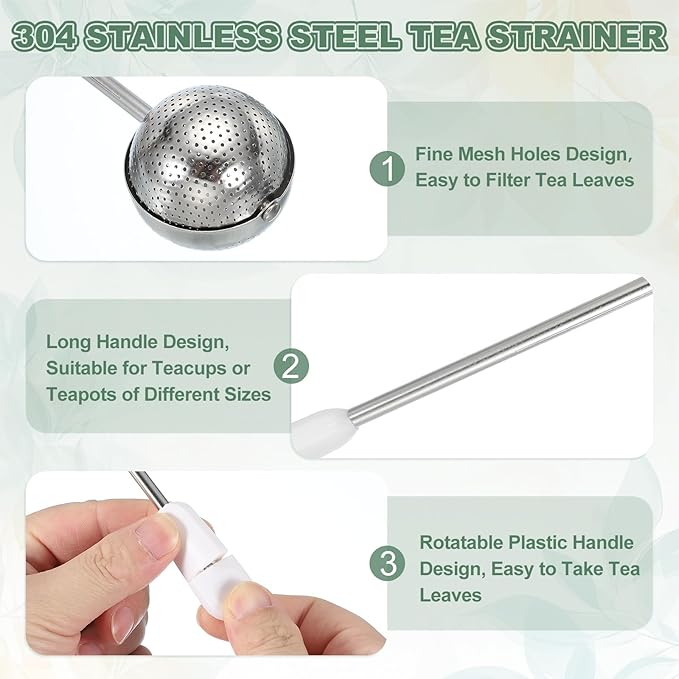 uxcell Tea Infuser for Loose Leaves, Stainless Steel Tea Infuser Filter with Round Plate, Twisting Handle Steeper Strainers for Cup and Teapot, Ball Shaped, White