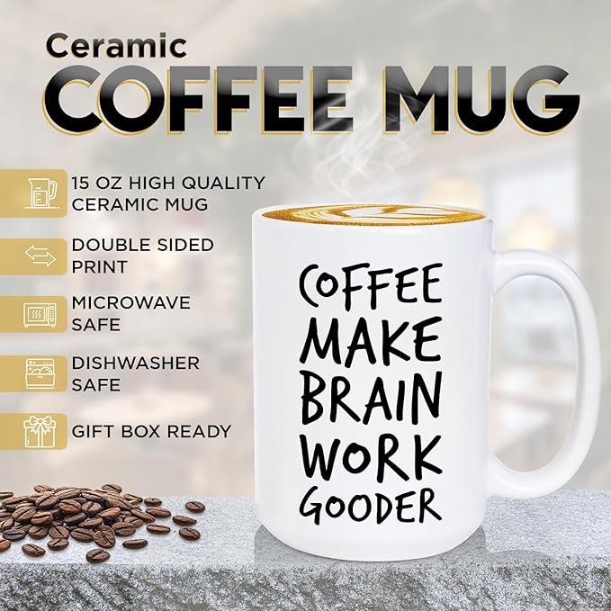 Veracco Coffee Make Brain Work Gooder Mug Funny Coffee Lover Gift Humorous Idea Family Friends Birthday Presents Sarcastic Office Berserk Tea Cup Caffeine Addict Brain Booster Gooder Vibes