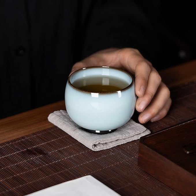 Tea Cup Set of 2 Porcelain Small Tea Cups 4oz Handmade Japanese Tea Cup Set, Asian Ceramic Teacups for Home, Party, Office, Chinese Kung Fu Tea Set for Hot/Cold Drink (Meditation-Imperial Kiln)