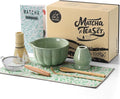 Matcha Whisk Set, 7 Pcs, Matcha Kit Includes Matcha Bowl, Matcha Whisk and Holder, Bamboo Scoop, Spoon, Sifter and Tea Towel, Matcha Set, Gift for Matcha Lovers & Beginners (Matcha Green)