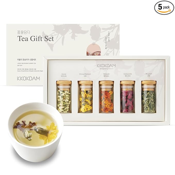 KKOKDAM Lovely Tea Gift Set – Premium Blooming Flowers Variety Pack - Fancy Christmas Gifts from South Korea - 5 Count