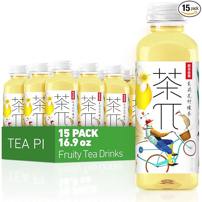 Tea PI Iced Tea –Jasmine Green Tea, Lemon Sweet Iced Fruit Tea Bottles, Real Juice, -16.9 fl oz, 500mL, 15 Pack