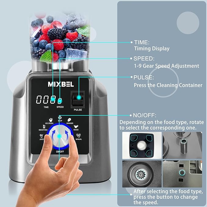Professional Blenders for Kitchen 2200W High-Powered Blender for Smoothies with 68oz BPA-Free Pitcher, Preset Programs and Timer, Commercial Grade Countertop Blender, Ice Crushing, Shakes