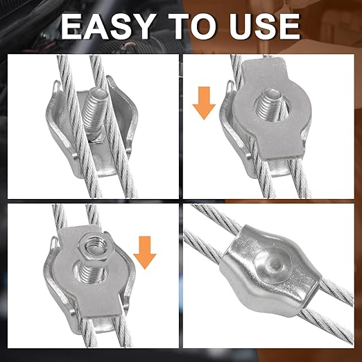 30Pcs M4 Stainless Steel Wire Rope Cable Clip Clamp Simplex Single Bolt Wire Rope Clamps Cable Fasteners for 5/32" Diameter Wire Rope