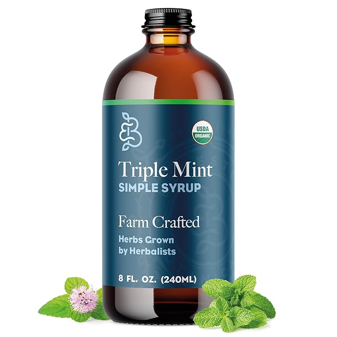 Bluestem Botanicals Organic Triple Mint Simple Syrup, 8 oz, Cocktail and Mocktail Mixer for Drinks, Non-Alcoholic, Peppermint, Spearmint, Chocolate Mint