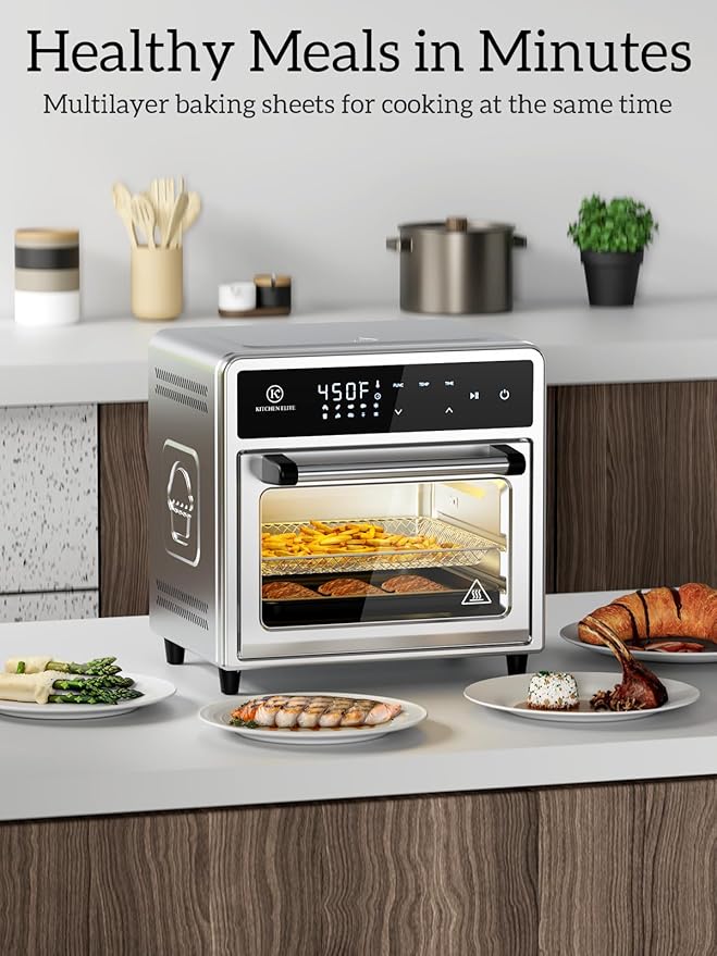 Kitchen Elite Air Fryer Toaster Oven Combo,10-in-1 12.6QT Compact Countertop Oven,9 Touch Screen Presets & 1 DIY Function,Easy Digital Controls,4 Accessories Included