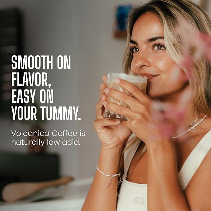 Volcanica Low Acid Espresso Coffee, Dark Roast 100% Arabica, Espresso Grind, Espresso Roast, Bold Sweet Flavor, Fresh Roasted, Kosher, Vegan, Gluten-Free, 16 oz