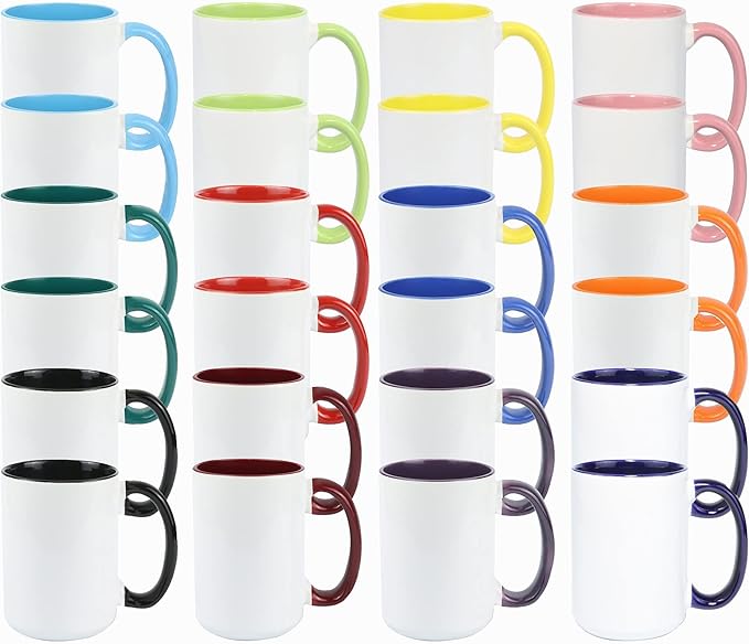 Ceramic 15oz Sublimation Coffee Mug, 12 Assorted Colors, Case of 24