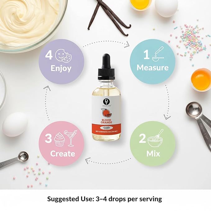 Dolce Flav Natural Blood Orange Extract – 2 Ounce Oil-Soluble Kosher, Sugar-Free, Concentrated Blood Orange Flavoring for Baking, Chocolates & Desserts, Includes Measured Dropper
