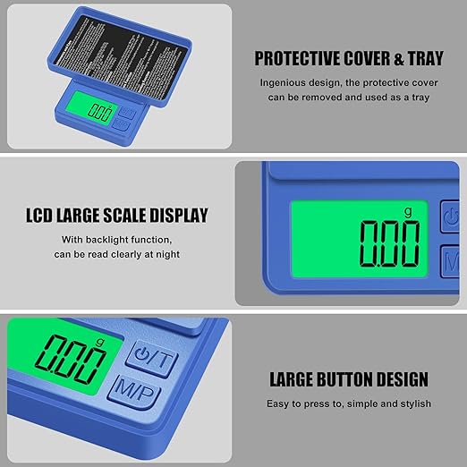 1000g/0.1g Pocket Gram Scale, Diyife High Precision Digital Kitchen Scale, LCD Display, 7 Units with Tare Function, Suit for Jewelry, Powder, Ounces, Blue