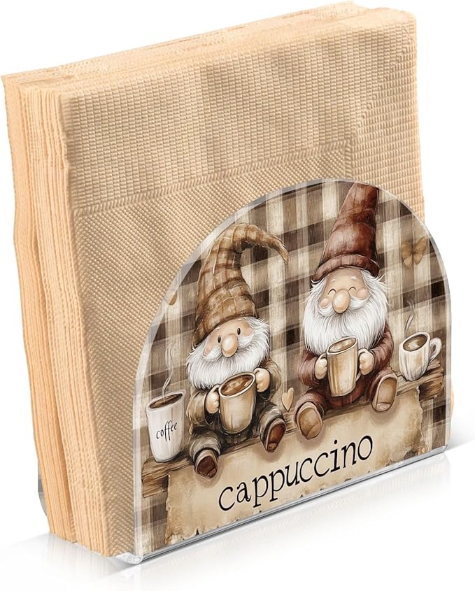 Gnomes Coffee Napkin Holder for Tables, Kitchen Acrylic Paper Napkin Holders Freestanding Tissue Dispenser Paper for Indoor Outdoor Decor