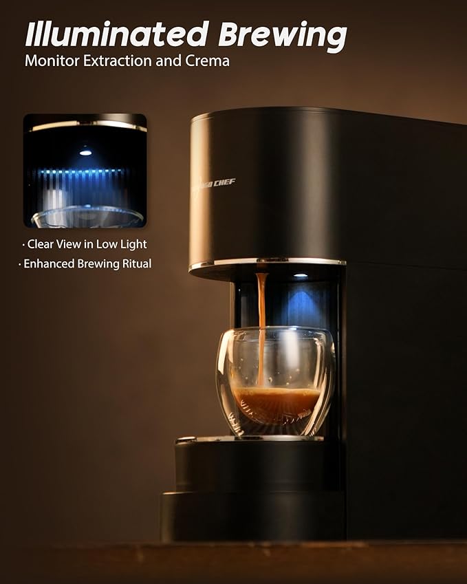 Espresso Coffee Machine, Compatible with Nespresso Original Pods, One-Touch with Illuminated Brew Zone, 20 Bar Pump, 33.8oz Removable Tank, Compact Design, CM-C07-A