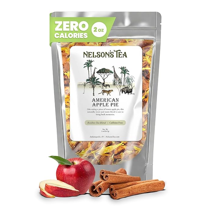 Nelson's Tea American Apple Pie - Caffeine Free, Herbal Loose Leaf Tea, Curated Blend with Cinnamon, Apple Pieces, Rooibos, and Marigold Petals - Perfect for Bedtime Brew (2 oz)