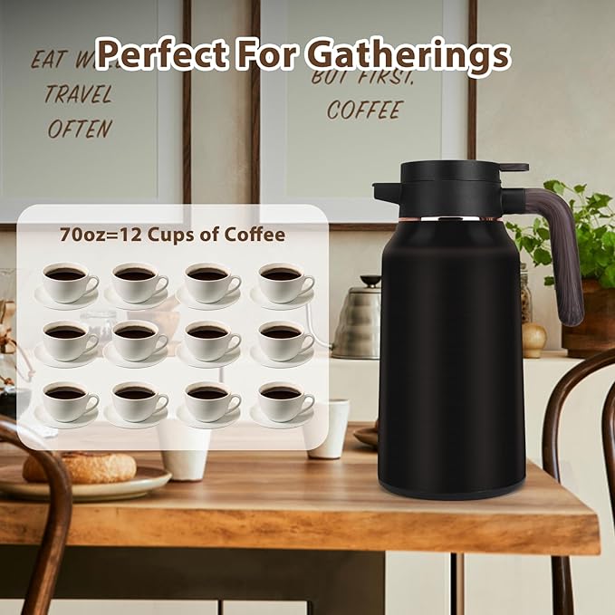 70oz Thermal Coffee Carafe,Insulated Thermal Pitcher,Stainless Steel Coffee Carafes For Keeping Hot/Cold Beverage Water Drink Tea Coffee Dispenser Urn Vacuum Pot