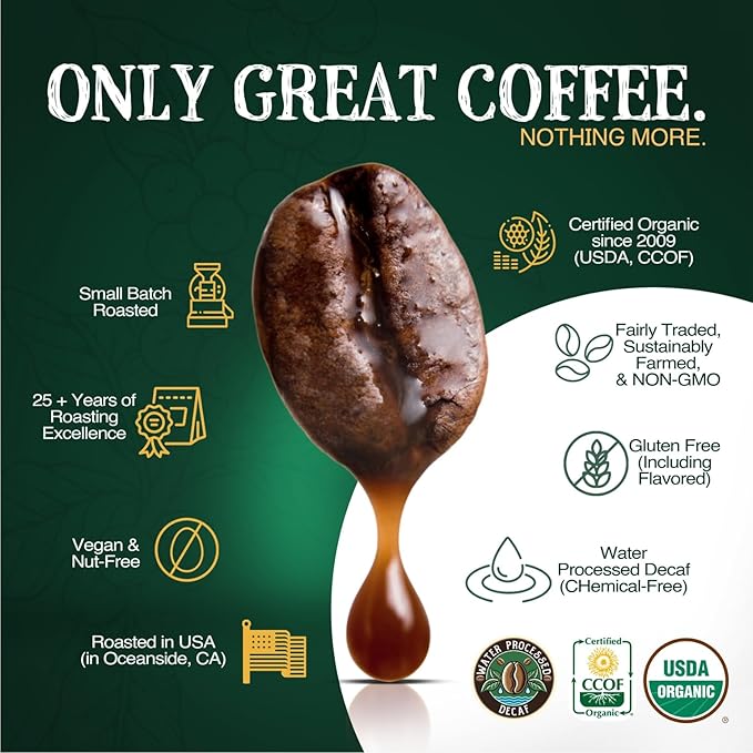 The Bean Organic Coffee Company Water Processed DECAF Le Bean, Dark French Roast, Ground Coffee, 16-Ounce Bag, Café Molido Tostado Orgánico descafeinado