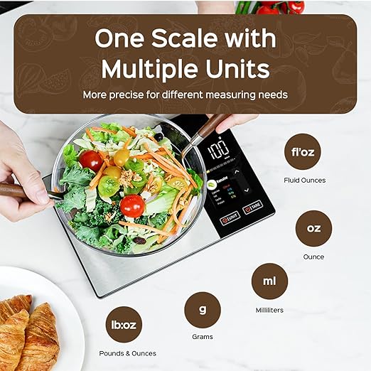 Smart Nutrition Food Scale with App Sync, Tracks 23 Nutrients (Calories Carbs Protein Fat), Digital Kitchen Scale for Weight Loss & Meal Prep, with High-Definition Touch Color Display Screen