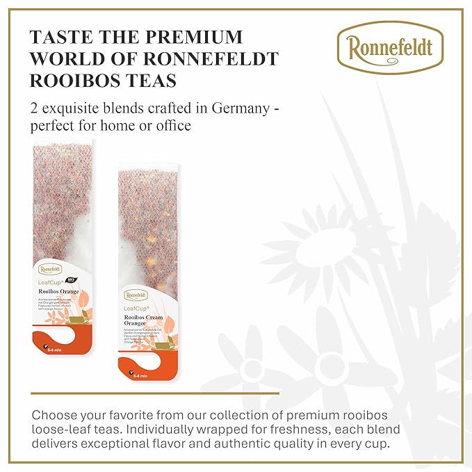 Ronnefeldt LeafCup Rooibos Orange Chai – Naturally Caffeine-Free Red Herbal Tea with Natural Orange Flavoring – Set of 6 Boxes – 90 Individually Wrapped Loose Leaf Tea Bags – Packed in Germany