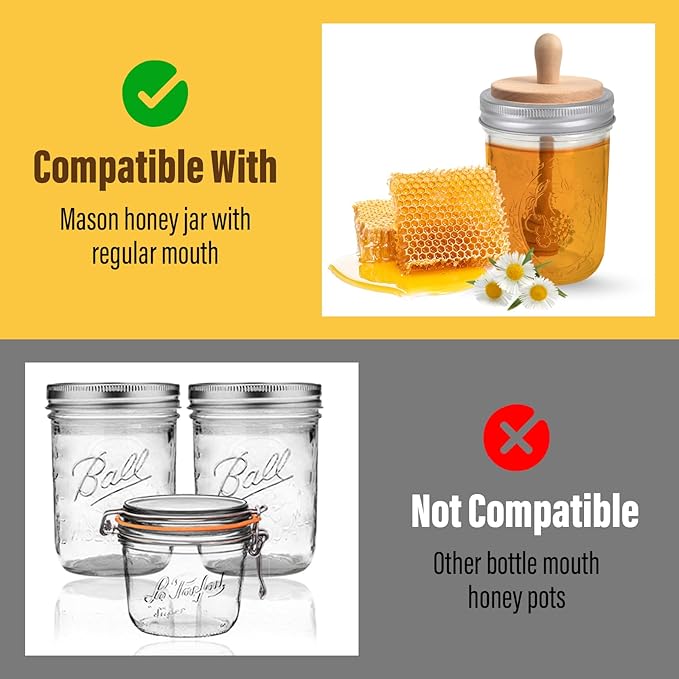 Sun3drucker Wooden Mason Jar Honey Dippers (2X 16OZ Wide Mouth)