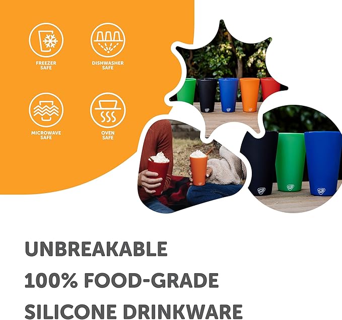 Silipint 16oz Silicone Pint Glass – Unbreakable BPA-Free Reusable Silicone Drinking Cup – Flexible Dishwasher Microwave & Freezer Safe – Stemless Glass for Water Coffee Smoothies (Classic Blue)