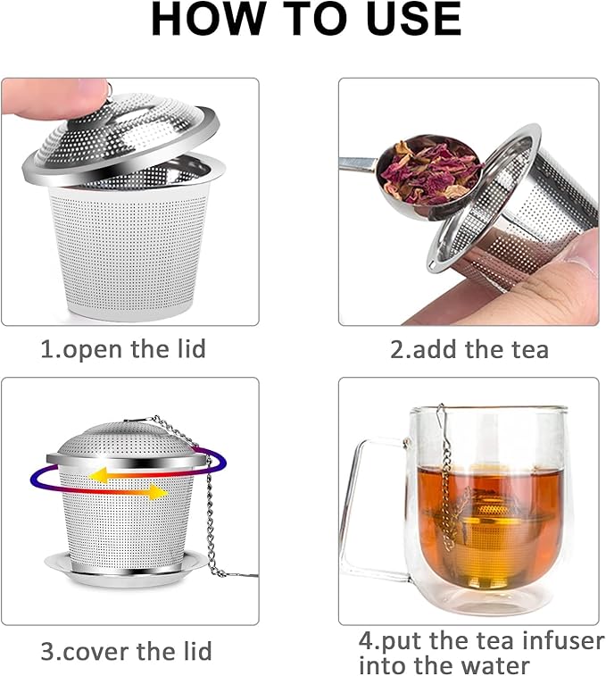 Numola Tea Infuser for Loose Tea, Loose Leaf Tea Infusers Set, Fine Mesh Tea Steeper with Spoon and Drip Trays, Tea Diffusers with Extented Chain Hook for Tea Lovers