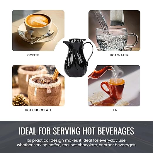 OCS Parts Set of 3 Easy Pour Thermal Coffee Carafes | 8-Inch Insulated Hot and Cold Beverage Pitcher Server for Coffee, Tea, Hot Chocolate and Water | 20-Ounce | Black