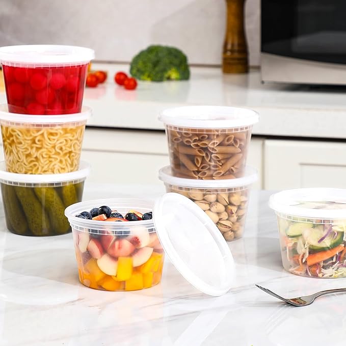 AOZITA 32 Sets 16 oz Plastic Deli Food Containers With Lids, Airtight Food Storage Containers, Freezer/Dishwasher/Microwave Safe, Soup Containers For Takeout Meal Prep Storage