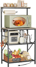 Huuger 4-Tier Bakers Rack with Reversible Power Outlet, 23.6 Inch Microwave Stand, Kitchen Coffee Bar, with Top Shelf, 6 S Hooks, Greige