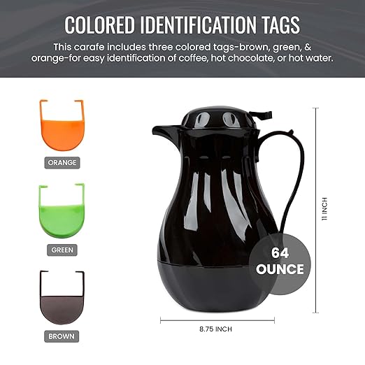 OCS Parts Set of 3 Easy Pour Thermal Coffee Carafes | 11-Inch Insulated Hot and Cold Beverage Pitcher Server for Coffee, Tea, Hot Chocolate and Water | 64-Ounce | Black