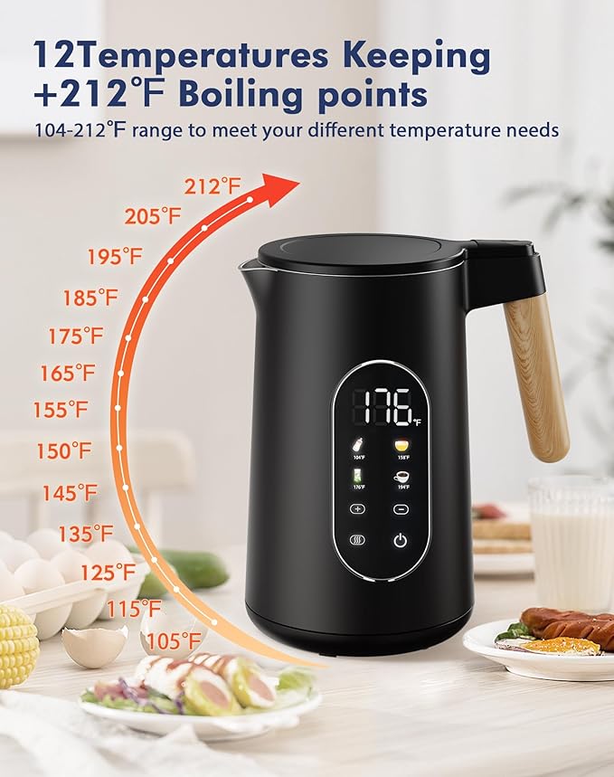 1.7L Electric Kettle with 4 Temperature Presets, Digital Display, Water Boiler with 304 Stainless Steel, Electric Tea Kettle Temperature Control