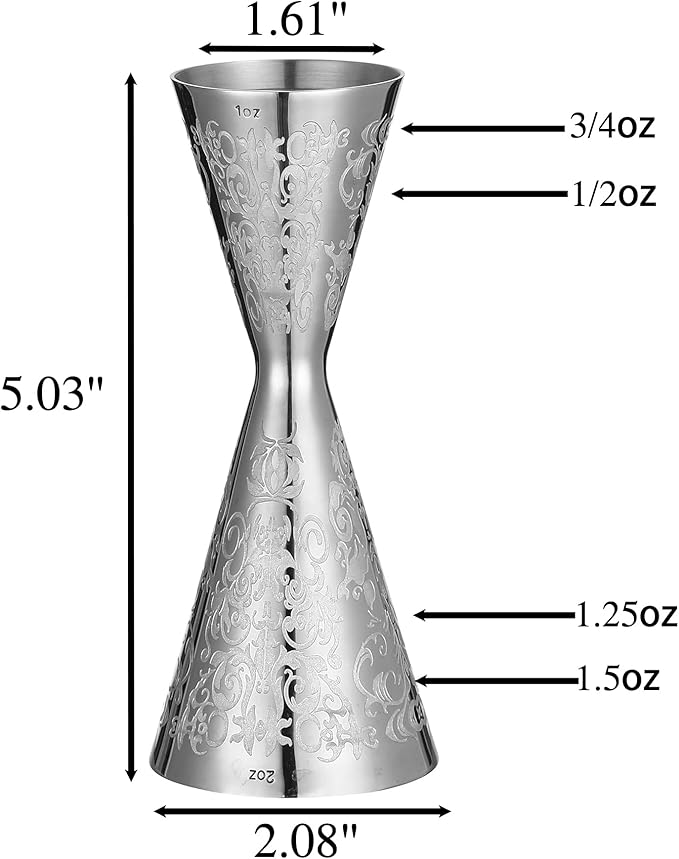 Double Cocktail Jigger Slim Style Measuring Jigger with Etched Pattern (Polisehd Spirit)