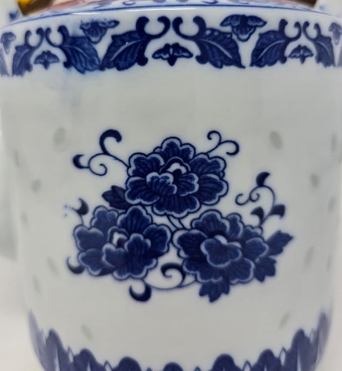 Large Teapot Blue and White Porcelain 64 OZ