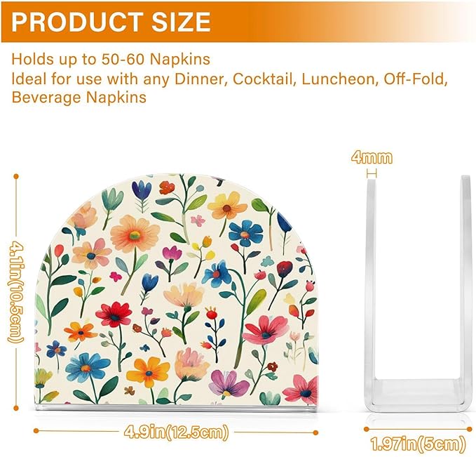 Vintage Colourful Flowers Napkin Holder for Table Paper Cocktail Napkin Holders for Kitchen Dinning Acrylic Dinner Napkin Dispenser for Dinner Home Decor Bar 2 Pack