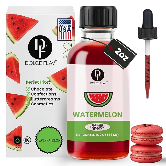 Dolce Flav Watermelon Extract – 2 Ounce Oil-Soluble Kosher, Sugar-Free, Concentrated Juicy Watermelon Flavoring for Baking, Chocolates & Desserts, Includes Measured Dropper