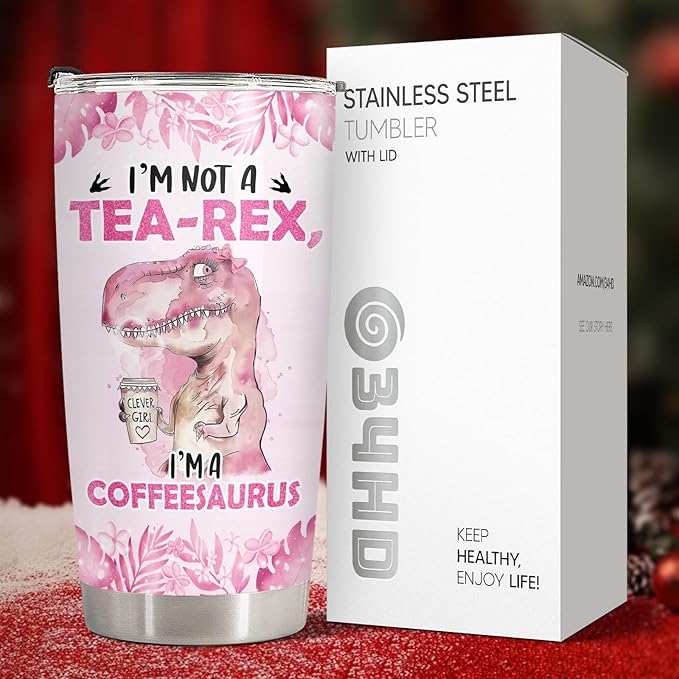 34HD Coffeesaurus Tumbler with Lid, 20 oz Stainless Steel Vacuum Insulated Tea Rex Coffee Mug, Birthday Gifts for Coffee Lover, Funny Dinosaur Gifts for Women Friend Teacher Sister Christmas Gift