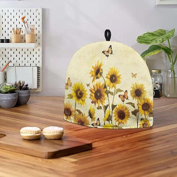 Butterfly Tea Pot Cozy for Keeping Warm Sunflower British Tea Pot for Kitchen Accessories Gift to Women Dust Proof Kettle Kitchen Dust Cover