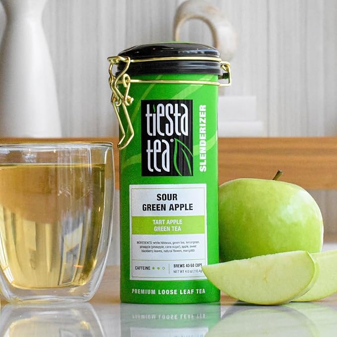 Tiesta Tea - Sour Green Apple, Loose Leaf, Tart Apple Green Tea, Medium Caffeinated Blend, Makes Hot or Iced & Up to 40-50 Cups, 4oz Refillable Tin