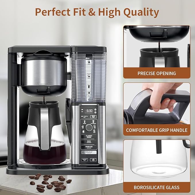 10 Cup Coffee Pot Replacement for Ninja Coffee Maker CM401 CP301 CFP101 CFP301 CP307 Glass Coffee Pot Replacement with Brewing Lid, Stainless Steel Metal Handle