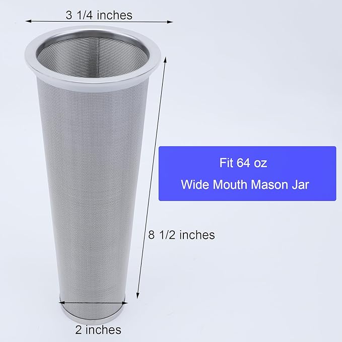 Fermus Cold Brew Coffee Maker, 64oz / 2Quart Glass Pitcher with Stainless Steel Filter and Pour Spout Handle Lid, Mason Jar for Making Cold Coffee, Fruit Drinks, Sun Tea (1, 64 Ounces)