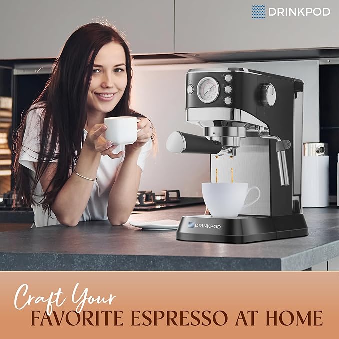 DRINKPOD 20 Bar Espresso Machine – Coffee & Espresso Maker Combo with Milk Frother Steam Wand, Stainless Steel Cup Plate, and 1.5L Removable Water Tank – High Pressure Espresso Maker