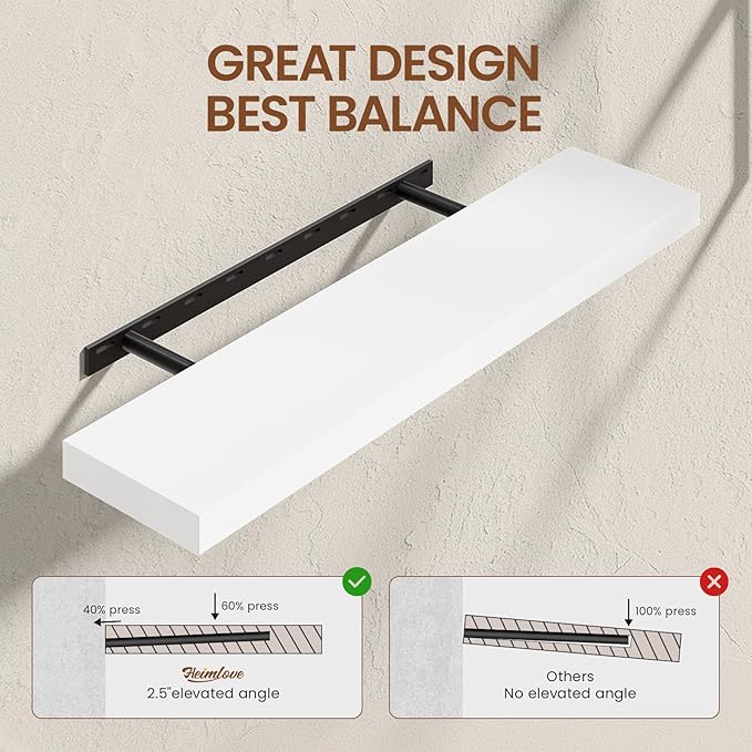 Heimlove 36 inch Floating Shelves for Wall,2 Packs Natural Pine Solid Wood Floating Shelves, 8 inches Deep Wooden Shelves for Kitchen Bedroom Office & Living Room Display Wall Decor