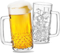 Beer Mugs For Freezer, 20 oz Large Heavy Glass Mugs with Handles Set of 2, Clear Large Beer Steins for Tea, Coffee, Lead-Free Glasses Oktoberfest Style, Best Gifts for Dad Husband or Friend
