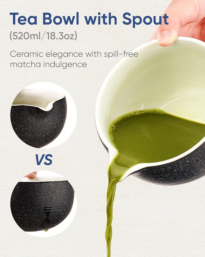 7 Pcs Matcha Kit Set, Matcha Whisk and Bowl with Spout, Powder Sifter, Whisk Holder, Bamboo Scoop and Scoop Rest, Perfect Prepare Tools for Making Macha Tea (Charcoal Grey)